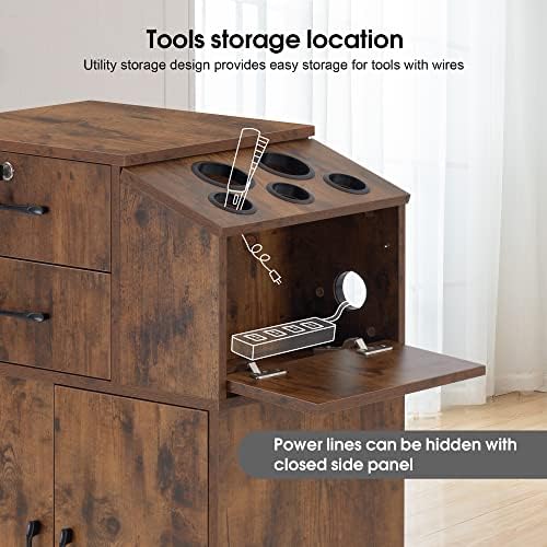 BarberPub Locking Barber Station with Storage Cabinet 2005 (Rust Brown) - Image 4