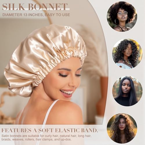 Edoneery Satin Bonnet for Sleeping Women, Double Layer Curly Hair Cap - Image 3