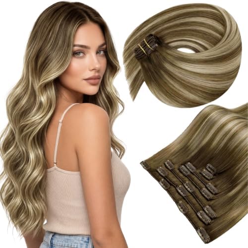 LaaVoo 135g Real Hair Extensions Clip in Human Hair Matte Dark Light Brown by LaaVoo