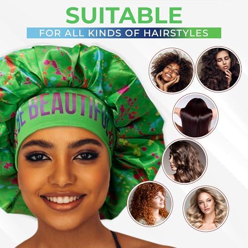 Discover reversible premium double layer silk satin sleeping bonnets designed for hair protection, moisture retention, and all-night comfort. Keep your hair healthy and frizz-free-green - Image 6