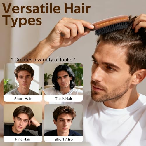 STYLEMATE Mens Hair Brush,Sapele Wood Nylon Stiff Bristles Hard Firm Hair Brush for Thick Hair, Slick Back Beard Brush for Smoothing, Detangling, Styling - Image 5