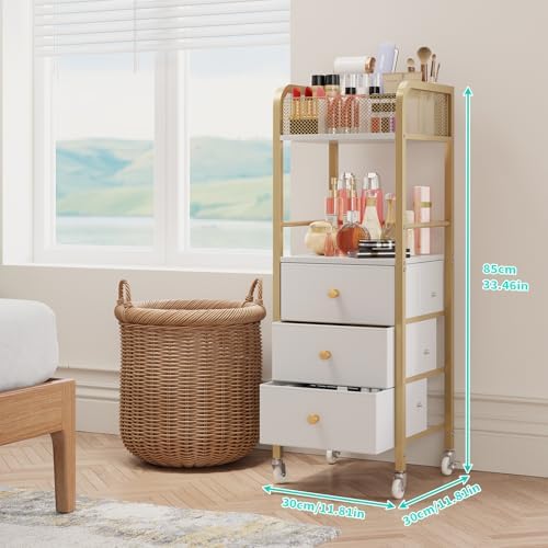 HapiRm Rolling Makeup Cart Organizer - Floor Skincare Make Up Storage with 3 Non-Woven Fabric Drawers, Vanity Organizer Cosmetic Display Cases Holder for Skin Care Perfume Nail Polish Brush Hair Tool - Image 2