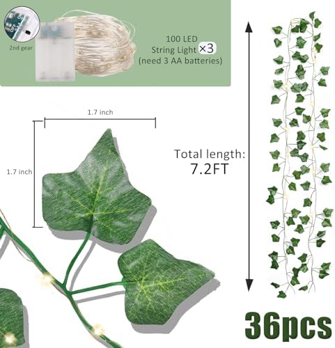 RECUTMS 36 Pack 258Ft Fake Ivy Vines with String Lights for Room Decor - Image 2