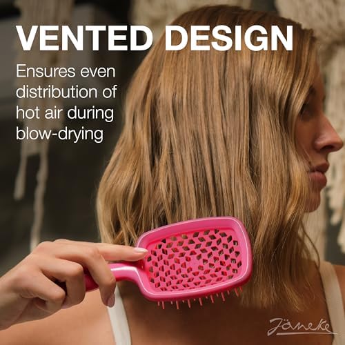 Janeke Superbrush Detangling Brush for Soft Smoothing Hair Brushing with Anti-Static Bristles - Vented Wet Hair Brush for Blow Drying Use - for Curly, Thick, Wavy, Fine Hair Types (Bright Pink) - Image 2