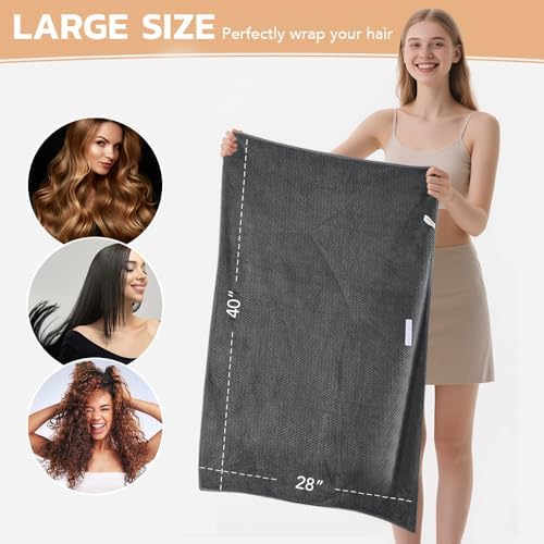 SUNLAND Microfiber Hair Towel 40 X 28 inch 2 Pack Grey - Image 2