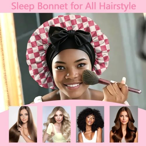 Satin Hair Bonnet Silk Bonnet for Sleeping Double Layer Elastic Tie Band Adjustable Reusable Hair Cap Cute Women Girls - Image 4