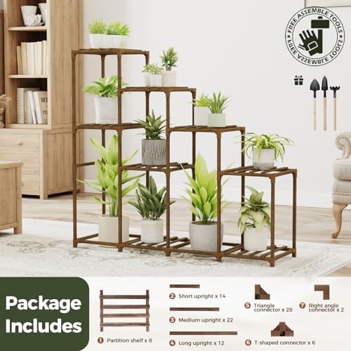 Bamworld Tall Plant Stand Indoor Wood Plant Shelf Outdoor Tiered Plant Rack - Image 7