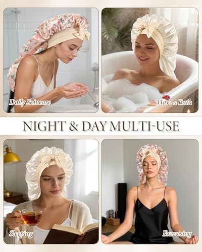 AWAYTR Long Satin Bonnet for Sleeping, Women Two-Tone Reversible Sleep Cap - Image 3