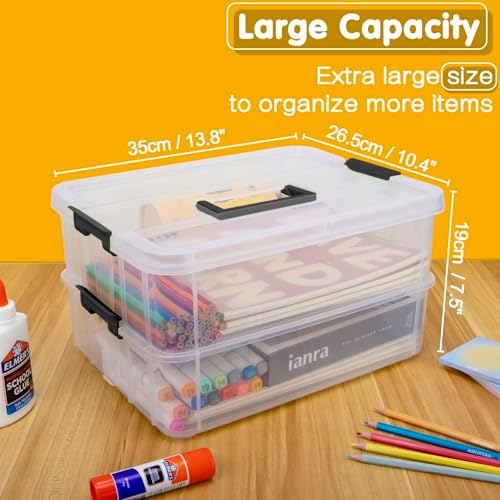 TERGOO 2 Layer Plastic Storage Containers with Lids, Multipurpose Clear Stack & Carry Box, Portable Craft Organizers and Storage Bin for Organizing Art & Craft, Sewing, Makeup, Nail Supplies (Black) - Image 2