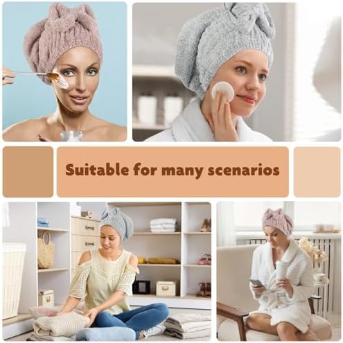 SUNLAND Large Microfiber Hair Drying Caps with Bow Knot 2 Pack Multicolor - Image 2