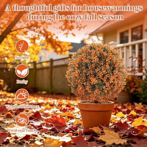 Artificial Boxwood Topiary Ball Trees with Ground Spike, Fall UV-Resistant Fake Shrubs Plants Trees for Outdoors Decor, 2 Pack Artificial Bushes for Home Front Door Offices - Image 5
