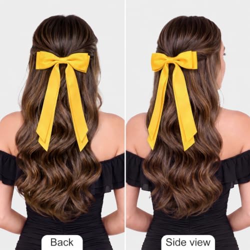 2PCS Yellow Hair Bows, Large Ribbon Bow Hair Clips for Girls Women Cute Ponytail Holder Accessories for Toddlers Kids Teens - Image 3
