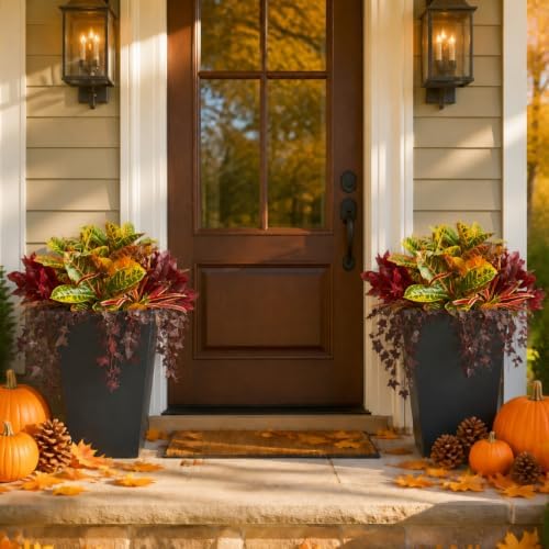 Fall Artificial Croton Plants Fake Greenery for Outdoor Porch Planters - Image 2