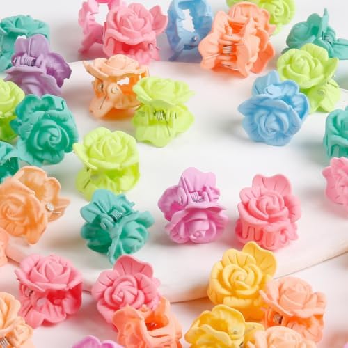 100Pcs Colorful Mini Flower Hair Clips Set, TEBIEKOY Small Hair Clips Mini Mouse Ear Hair Claw Clip Cute Jaw Clips Hair Pins Hair Barrettes Tiny Flower Hair Accessories for Women (Roses) - Image 3
