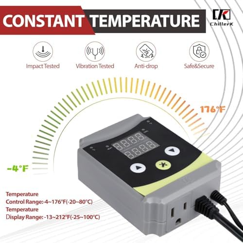 Refrigeration and Constant Temperature Control,Reptile Thermostat Temperature Controller,Digital Heat Mat for Seed Starting,Plant Germination,Incubator,Brooder, Brewing,Cooling Devices,-4-176°F,1000W - Image 4