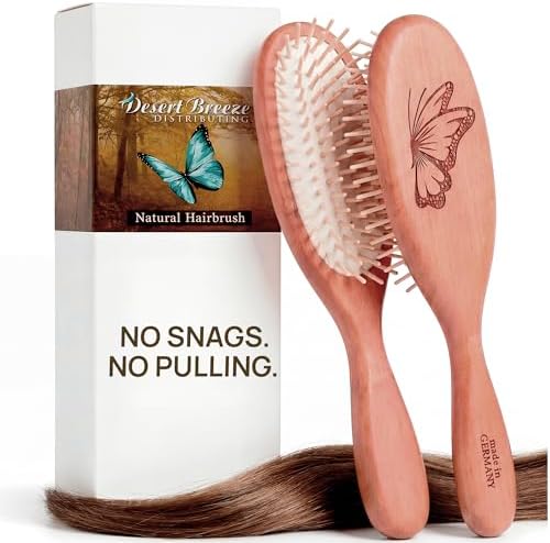 Wooden Hair Brush, Rounded Wood Bristles, Anti-Static, Made in Germany by DesertBreezeDistributing