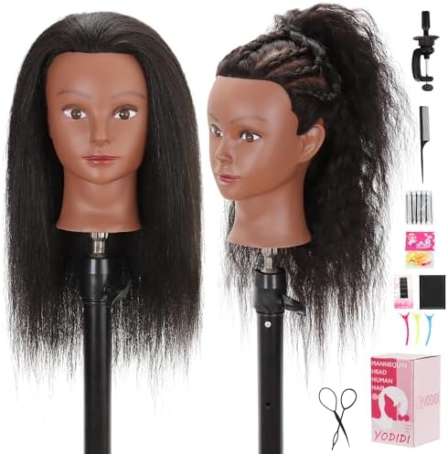 YODIDI 100% Human Hair 16" Mannequin Head for Braiding with Table Clamp by YODIDI