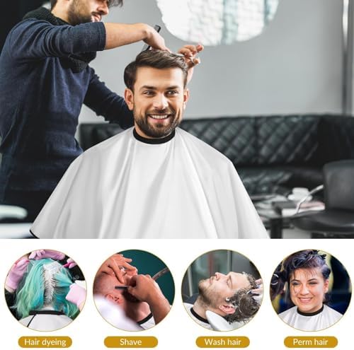 Professional Barber Cape with Neck Brush & Disposable Neck Paper, White - Image 5