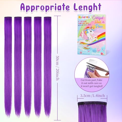 Kyerivs 24PCS Purple Hair Extensions for Girls 20Inch Rainbow Straight Synthetic Clip in Hairpieces for Girls Party Highlights Colorful Hair Accessories Halloween Gifts for Women Easter Gifts - Image 4