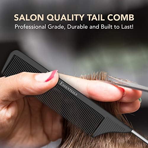 Professional 8.8 Inch Tail Comb (5 Pack) - Black Carbon Fiber and Stainless Steel Pintail - Anti Static and Heat Resistant Teasing Comb - Lightweight for All Hair Types - Image 2