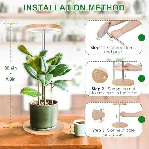 LORDEM Indoor Plant Light, Bamboo Desk Lamp with Timer - Image 6