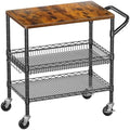 WDT 3 Tier Rolling Carts with Wheels, Heavy Duty Rolling Utility Cart with Wood Tabletop, Commercial Grade Metal Cart with Handle and Hooks, NSF Storage Serving Carts for Kitchen Island, Wood+Metal by WDT