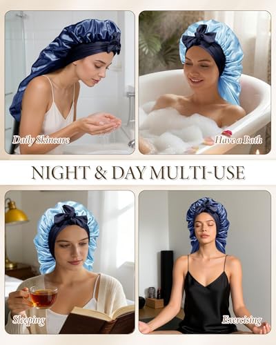 AWAYTR Long Satin Bonnet for Sleeping, Women Two-Tone Reversible Sleep Cap - Image 3