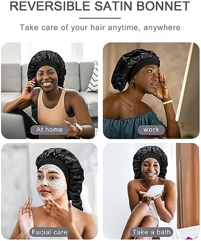 AWAYTR 2-Layer Satin Bonnet for Braids, Wide Band Long Sleep Cap Black - Image 5