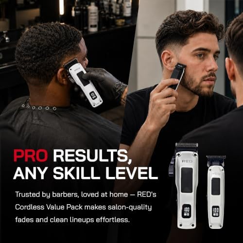 Red by Kiss Cordless Clipper & Trimmer Combo Set for Hair & Beard Grooming, Professional Fade Clipper with Precision T-Blade Trimmer, Rechargeable Haircut Kit for Home & Barber Use (Ivory) - Image 6