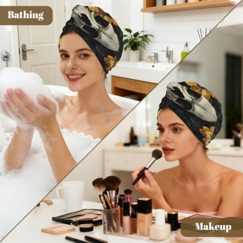 Microfiber Hair Towel Wrap Gothic Skulls Yellow Flowers - Image 7