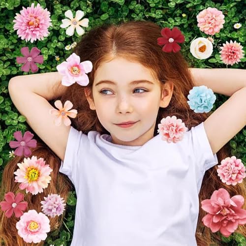 21 PCS Flowers Hair Accessories Women Boho Hair Barrettes Clips Girls Pink Purple Floral Rose Bride Headpiece Wedding Festival(PINK & PURPLE) - Image 5