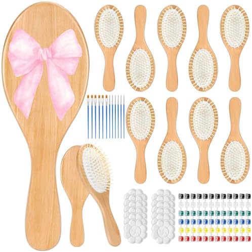 Meanplan 12 Set DIY Wooden Hairbrush to Painting Kit Bulk, Oval by Meanplan