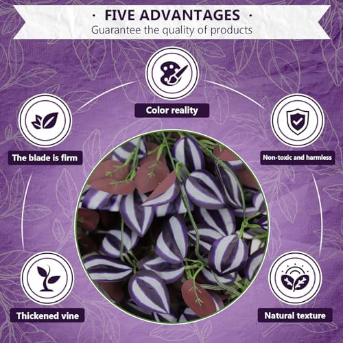 2-Pack Fake Hanging Plants, Faux Hanging Plant Artificial Greenery for Living Room Bedroom Boho Wall Shelf Indoor Outdoor Decor (Purple-Eyed Hairy Leaf) - Image 6