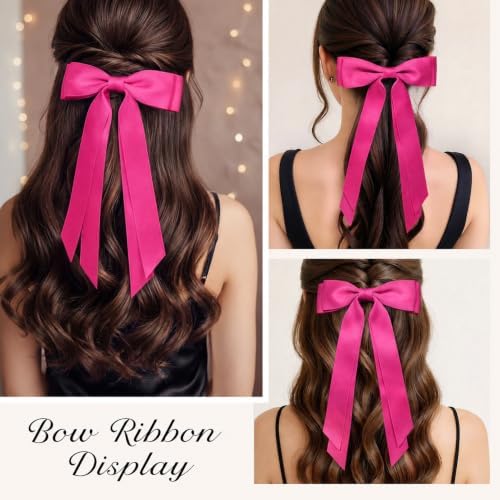 2PCS Rose Pink Hair Bows, Large Ribbon Bow Hair Clips for Girls Women Cute Ponytail Holder Accessories for Toddlers Kids Teens - Image 5