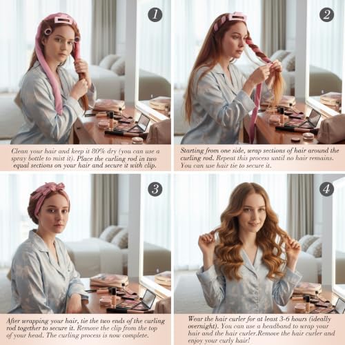 obeoby Heatless Curls Overnight Set, No Heat Hair Curlers To Sleep In, Pink - Image 4