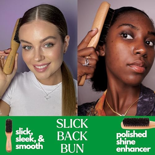 GranNaturals Boar Bristle Slick Back Hair Brush - Large Soft/Medium Smoothing Hairbrush to Style, Polish, & Lay Hair Down Flat to Create a Sleek Frizz Free Hairstyle for Women and Men - Image 2