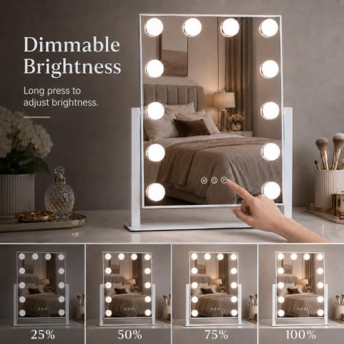 Vanity Mirror with Lights, Dimmable Desk Mirror, 12 Bulbs, 16.4'' x 13.1'' - Image 5