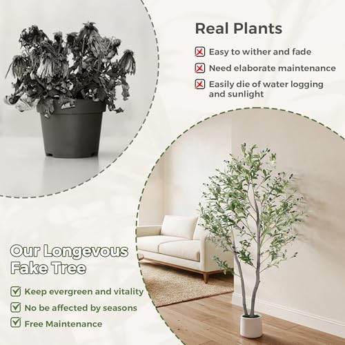 Artificial Olive Tree Indoor 5FT, 59" Tall Faux Olive Tree w/White Planter - Image 4