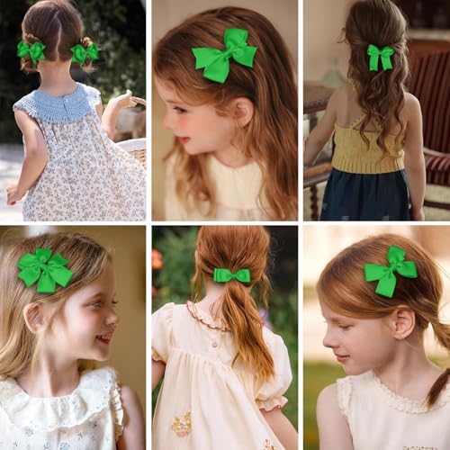 Green Hair Bow Alligator Clips for Girls,12pc 3in Handmade Grosgrain Ribbon Dress Bows St Patrick's Day Easter Mardi Gras Xmas Party Dress Decor Accessory for Women - Image 3