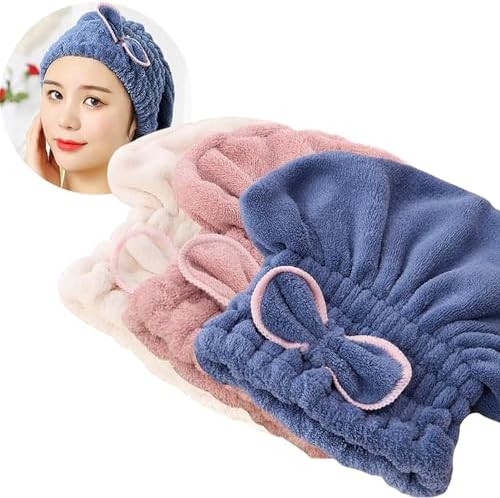 Jseng 3PC Microfiber Hair Towel Caps, Extreme Soft & Ultra Absorbent, Fast Drying Hair Drying Caps Towel Turban Wrap for Wet Hair Women by Jseng