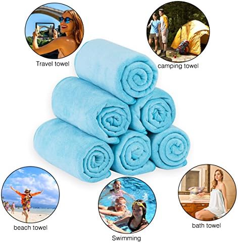 JML Microfiber Bath Towels Set, 27" x 55", 6 Pack, Sky Blue - Image 5