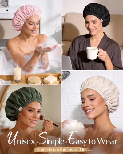 Yanibest Satin Lined Shower Cap, Reusable Waterproof Shower Caps for Women - Image 6