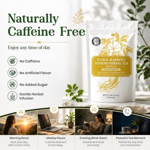 Herb Guru Herbal Tea, Floral Harmony Rose & Ginseng, 5 Bags (50 Cups) - Image 6