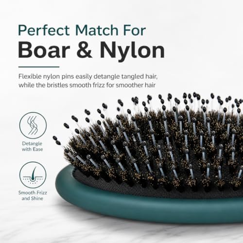 Boar Bristles Hair Brush for Women and Men, Detangling Hair Brush for Smoothing Massage Add Shine, Nylon&Boar Bristles Detangler brush for Hair Healthy (1 Pack-Green) - Image 4