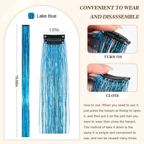 Leuceiy Hair Tinsel Clip in,Hair Accessories Tinsel Hair Extensions for Girls Pack of 6 Pcs 20 Inch,Fairy Hair Tinsel Kit,Heat Resistant New Years Festival Party - Image 2