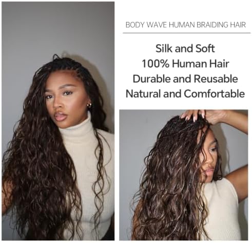 YWIGS Body Wave Bulk Human Braiding Hair for Boho Braids #4 50G 18inch - Image 4