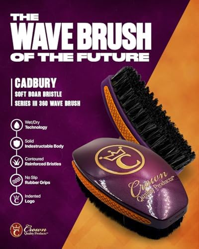 360 Wave Brush, Curved SOFT 100% Boar Bristle, PLUM, Waterproof - Image 2