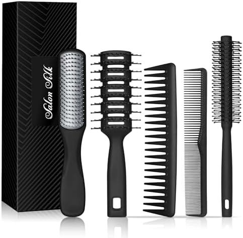 SalonSilk Hair Brush for Men, 5PCS Men Hair Brush & Styling Comb Set, Professional Barber Tools for All Hair Types, Perfect for Styling, Grooming, and Detangling by SalonSilk