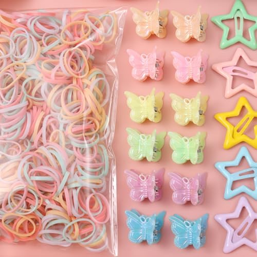 Rosvia 533PCS Hair Accessories Set for Girls,Mini Butterfly Hair Clips and Elastic Hair Ties,Satin Silk Scrunchies,Hair Kit for Toddler Girls - Image 6