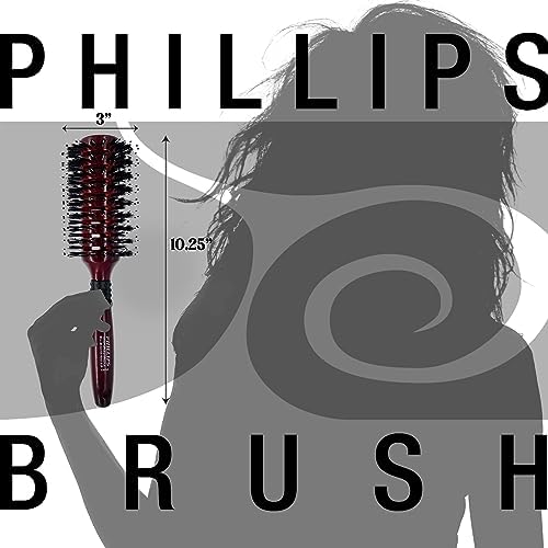 Phillips Brush Mini Monster Vent 4 Poly-Tipped Professional Hair Brush (2.75” Diameter Barrel) - Vented Blowout Hairbrush with Nylon Reinforced Boar Hair Bristles, Beech Wood Handle with Rubber Grip - Image 3